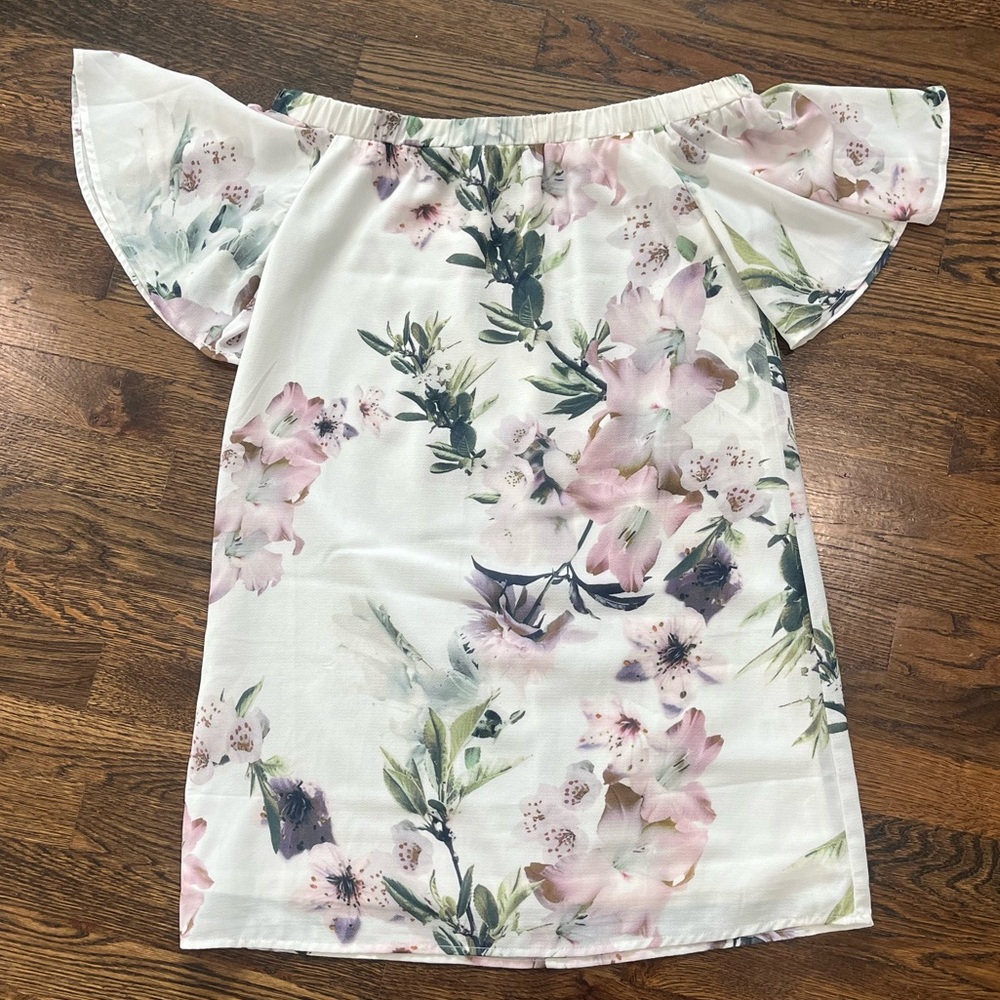 Lulus ivory floral print off the shoulder dress - Picture 4 of 5